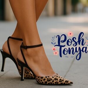 Anne Klein Leopard Print Ankle Strap Heels Classic Chic Pointed Toe Old Money,7N